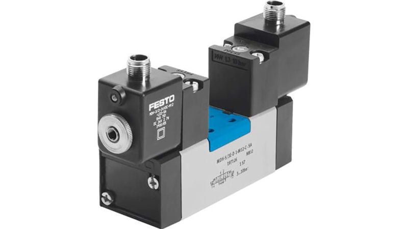 Festo 5/3 Exhausted Pneumatic Solenoid/Pilot-Operated Control Valve - Electrical MDH Series