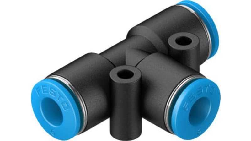 Festo Tee Tube-to-Tube Adaptor to Push In 6 mm to Push In 6 mm, QST-6-100 Series